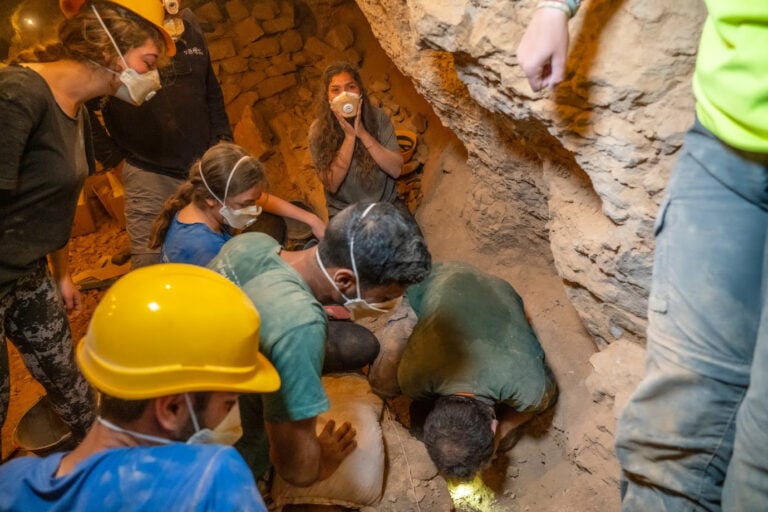 Students in an excavation in one of the Murabba’at caves. Photo by Yaniv Barman/Israel Antiquities Authority