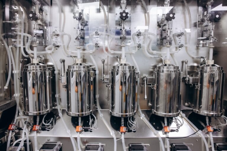 a row of Pluri’s bioreactors used for the cultivation of coffee cells. Photo by Michael Brikman