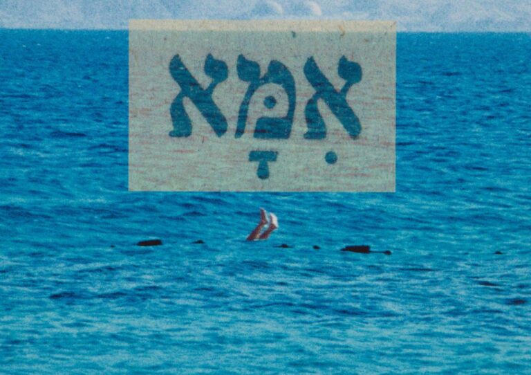 Deganit Berest’s photograph, matched to the word “Ema” (mother), takes on a new meaning in the “Shmini Atzeret” exhibition at the Tel Aviv Museum of Art. Photo courtesy of TAMA