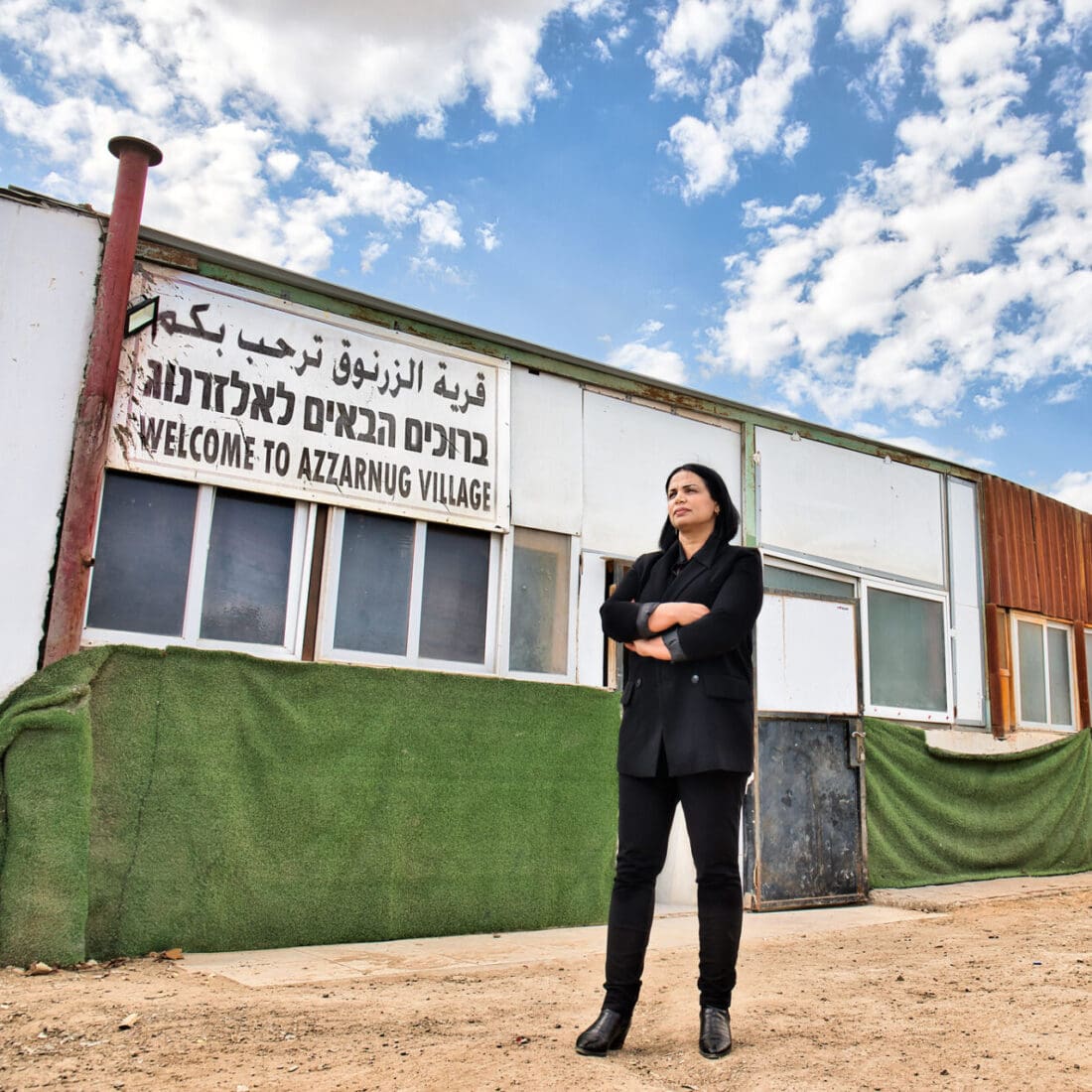 Bedouin attorney, Hanan Alsanah, at the unrecognized village of Az-Zarnug in the Negev desert. Photo by Noam Chen