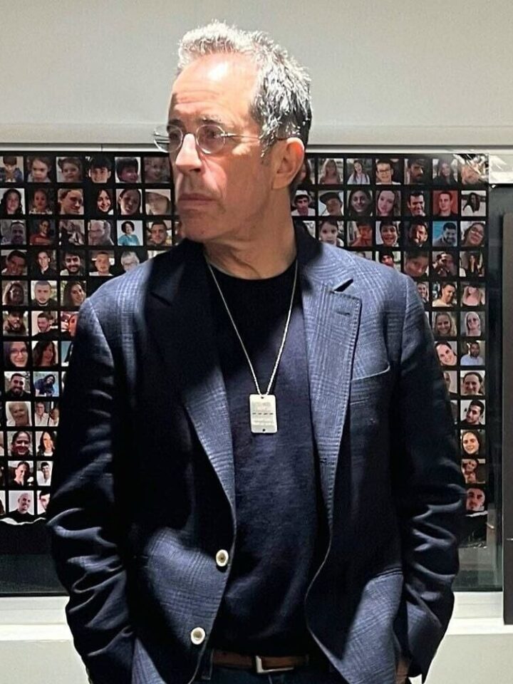 Jerry Seinfeld during a Tel Aviv meeting with families of hostages in December. Photo: screenshot