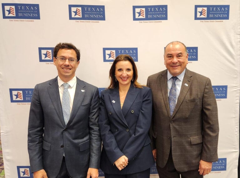 From left, Texas Association of Business CEO Glenn Hamer; Deputy Mayor of Jerusalem and Special Envoy for Innovation Diplomacy for Israel Fleur Hassan-Nahoum; and Texas Association of Business Chairman Massey Villarreal at a TAB Policy Conference. Photo by Jeff Emerick