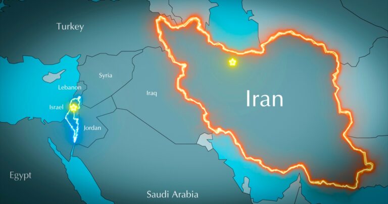 Iran’s size dwarfs that of Israel, far to its east. Image by Sergey Fedoskin via Shutterstock.com