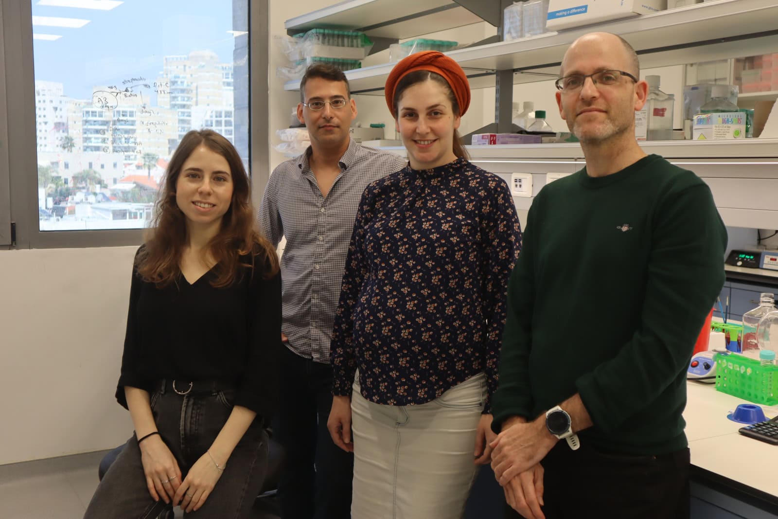 (Left to right): Researchers Tal Goldberg, Dr. Shahar Alon, Michal Danino and Prof. Gonen Singer. Photo courtesy Bar-Ilan University
