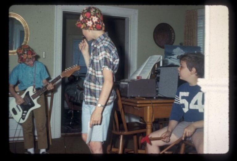 Joe Brien, left, and David Brinn, right, at a 1969 rehearsal with their band. Photo courtesy of David Brinn