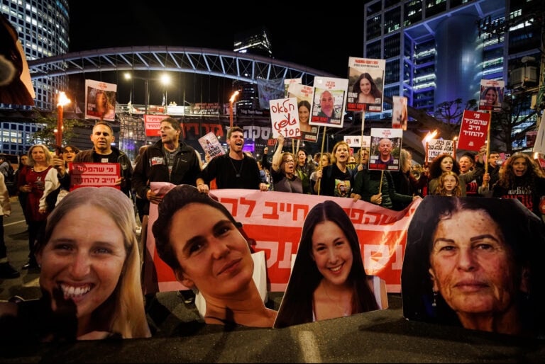 A demonstration in Tel Aviv calling for the immediate return of hostages still held in Gaza, March 14, 2024. Photo by Ziv Koren/Polaris Images