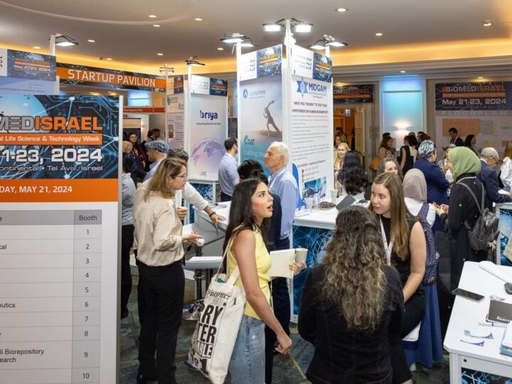 The bustling startup pavilion at BioMed Israel 2024. Photo by Alexander Elman