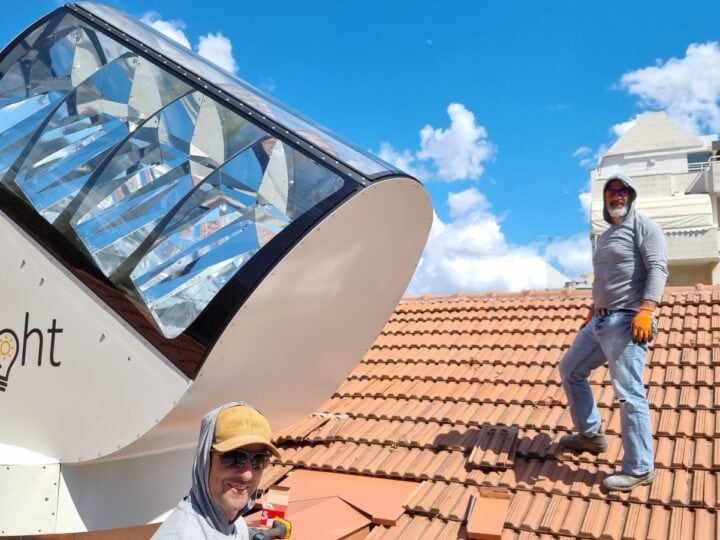 The SOLIS system installed on a roof to bring in sunlight. Photo courtesy of Solight