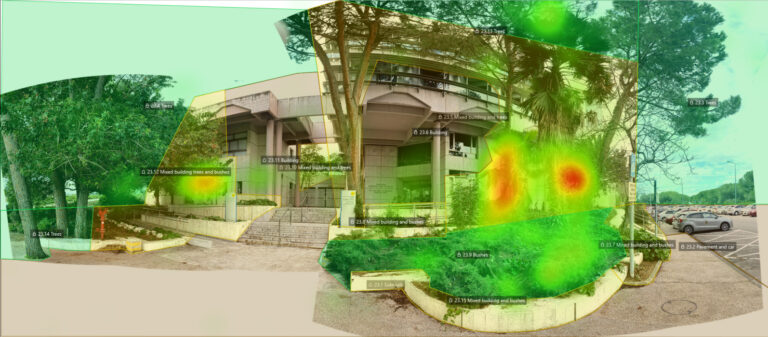 Eye-tracking footage of a building surrounded by trees. Photo courtesy of the The Technion – Israel Institute of Technology