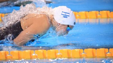 Anastasia Gorbenko freestyling at the European Aquatic Championships, June 2024. Photo courtesy of European Aquatics