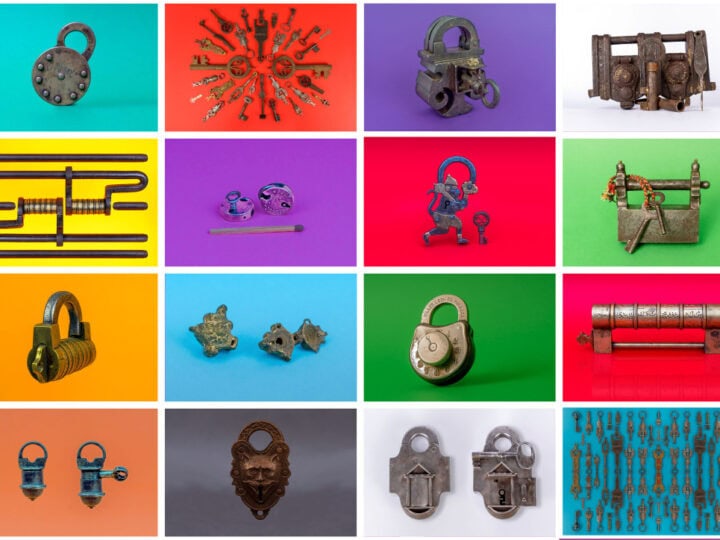 A collage of the locks on display in the exhibition. Photo by Eitan Vitkon