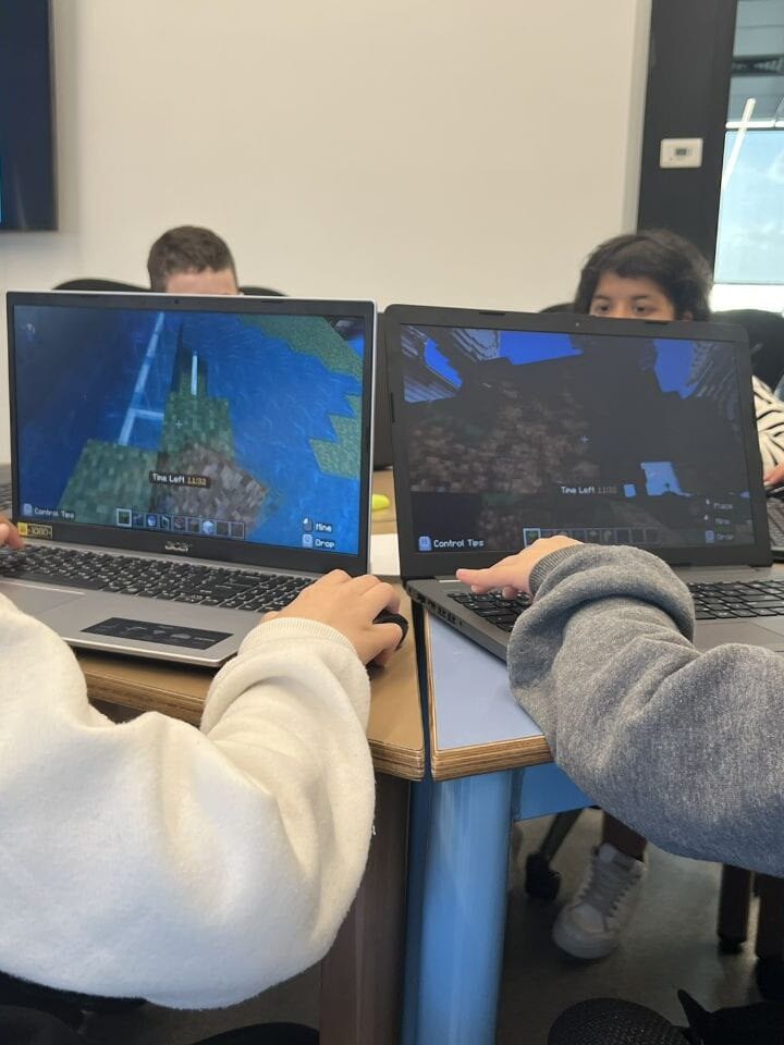 Students at a school in Petah Tikva playing Minecraft. Photo courtesy of Arcademy